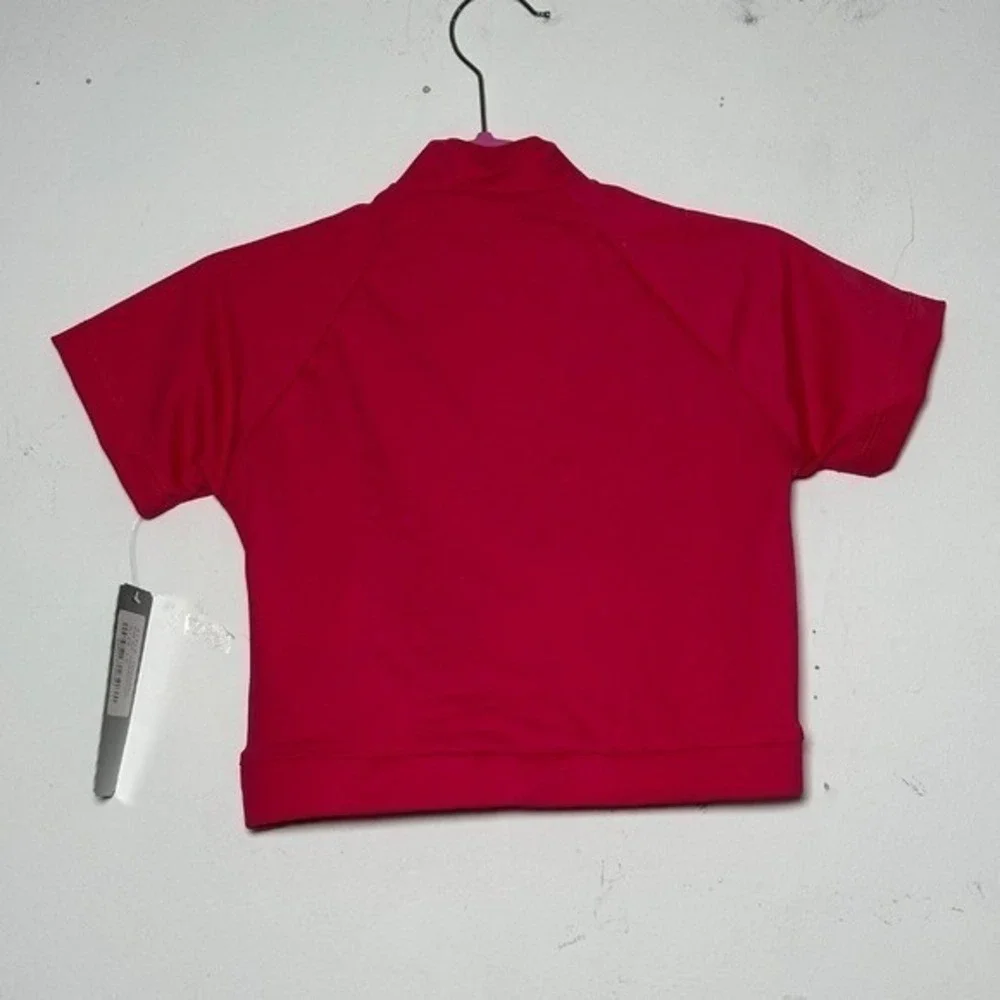 Theatricals Pink cranberry Zip Mock Neck Short Sleeve Dance Crop Top CL